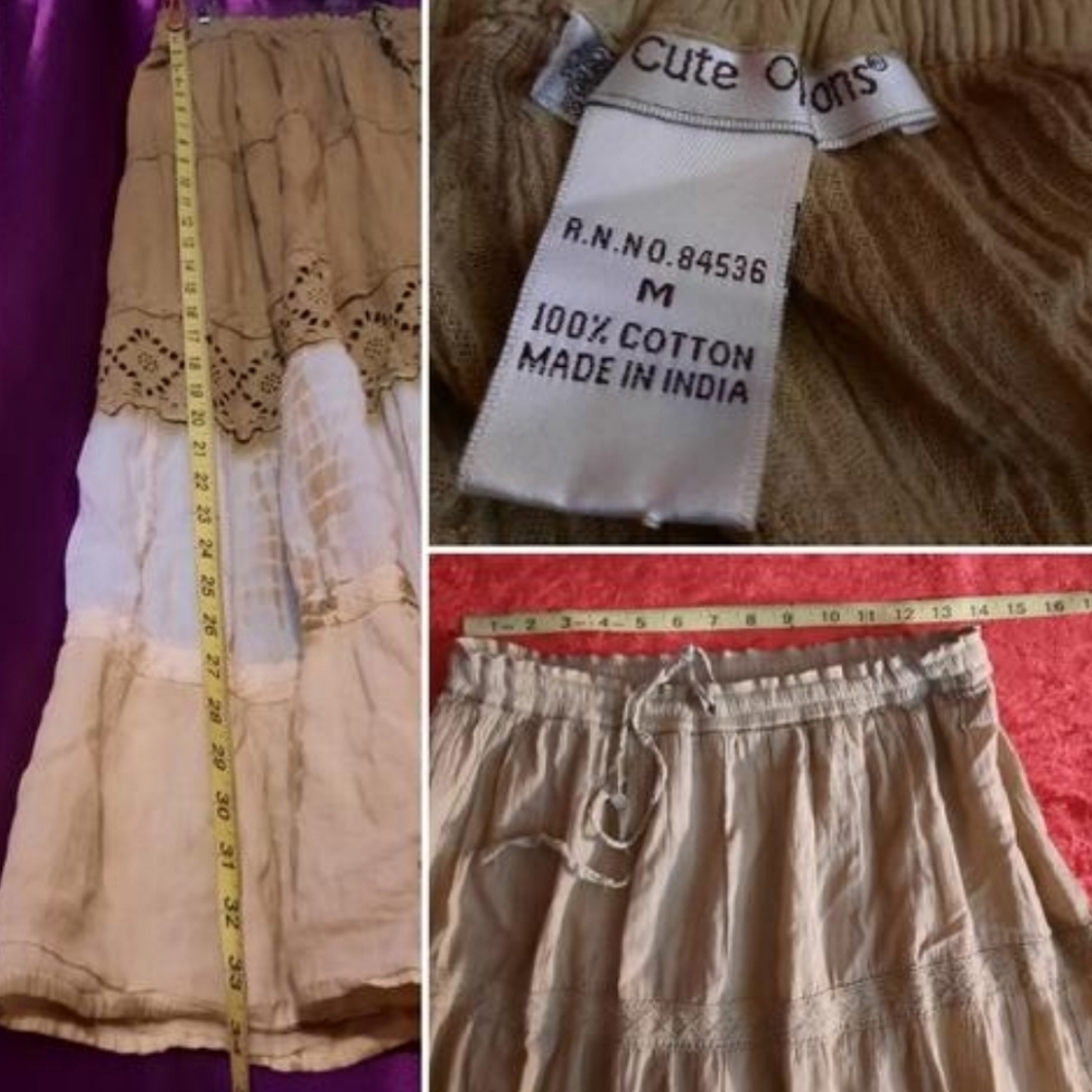 Cute vintage yellow / kaki tye dye tiered maxi skirt. - Picture 4 of 4